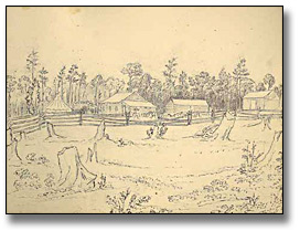 Drawing: End view of John's house, near Fenelon Falls, Ontario, 1837