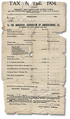 Tax Notice, Amherstburg, 1904