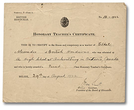 Certificat honoraire d'enseignant, 1922