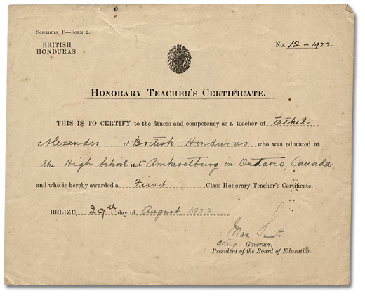 Honorary Teacher’s Certificate, 1922