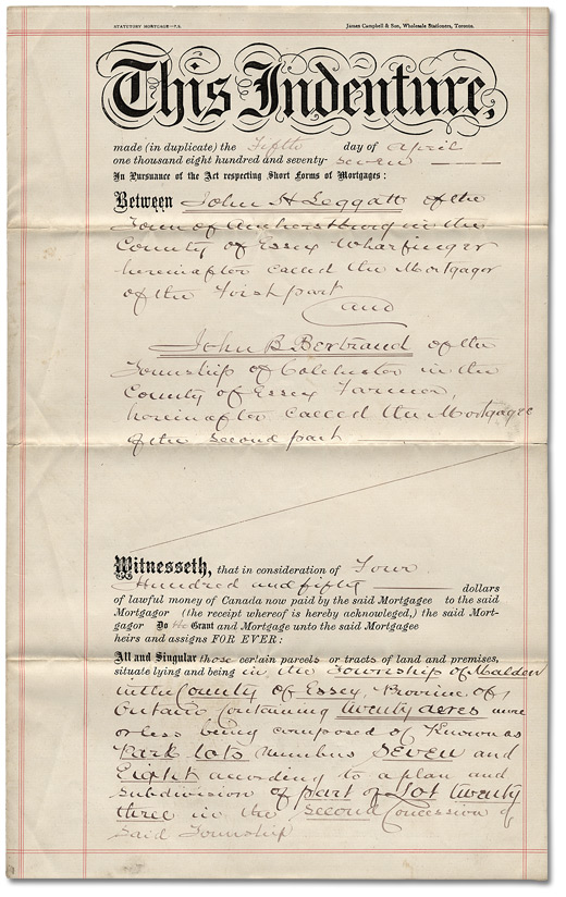 Mortgage between John Seggatt and John B. Bertrand