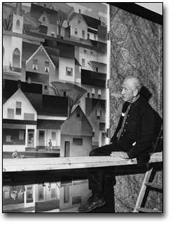 Photographie : A. J. Casson surveille la fin de l'installation de sa peinture murale dans l'Édifice Macdonald, [vers 1968]