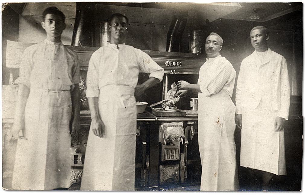 Photo: Ara Wilson, Henry Banks Jr., Roy Banks, Fremont Nelson: cooks aboard a steamboat, [ca. 1890]