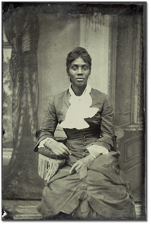 Tintype: Unidentified woman in formal dress, [ca. 1870s]