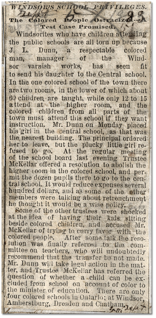 News Item: In 1883, J. L. Dunn attempted to send his daughter to a school attended only by white children, causing an uproar.