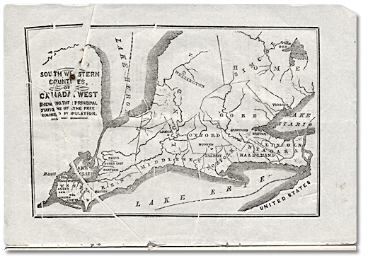 Map: Southwestern Counties of Canada West - showing the principal stations of the free colored population, 1855