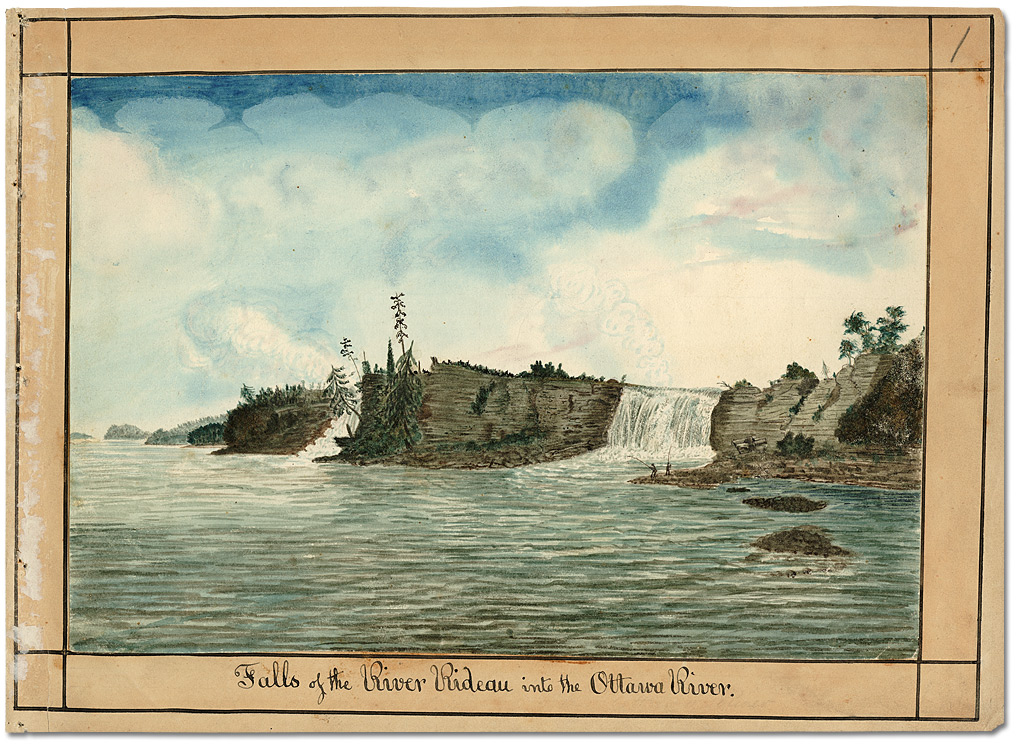 Aquarelle : Falls of the Rideau River, at the Ottawa River, 1826