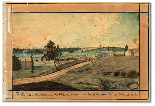 Watercolour: Hull, (Lower Canada), on the Ottawa River; at the Chaudier Falls, 1830