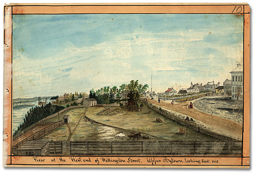 Aquarelle: View at the West end of Wellington Street, Upper Bytown, looking East, 1845