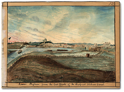 Aquarelle: Lower Bytown, from the East Bank of the Deep-cut, Rideau Canal, 1845