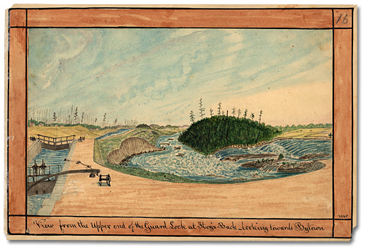 Watercolour: View from the Upper end of the Guard Lock at Hog’s Back; looking towards Bytown, 1845