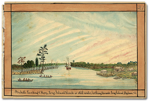 Watercolour: Beckett’s Landing & Ferry, Long Island Reach or stillwater, looking towards Long Island, Bytown, &c, 1835