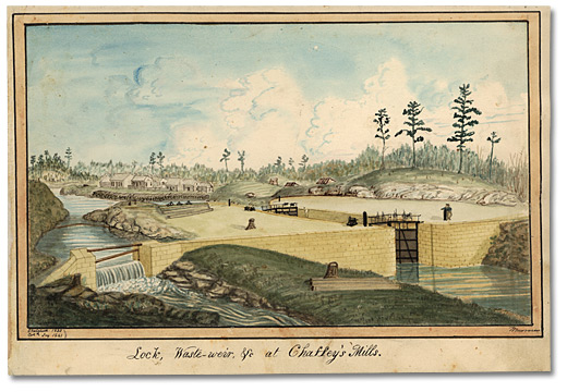 Watercolour: Lock, Waste-weir, &c at Chaffey's Mills Sketched 1833, Col’d. Jny. 1841, 1833