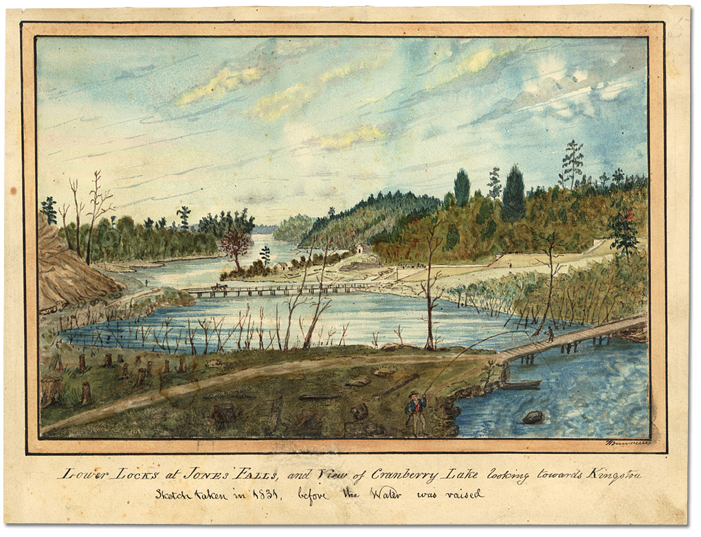 Aquarelle : Lower Locks at Jones Falls, and View of Cranberry Lake looking towards Kingston, 1931
