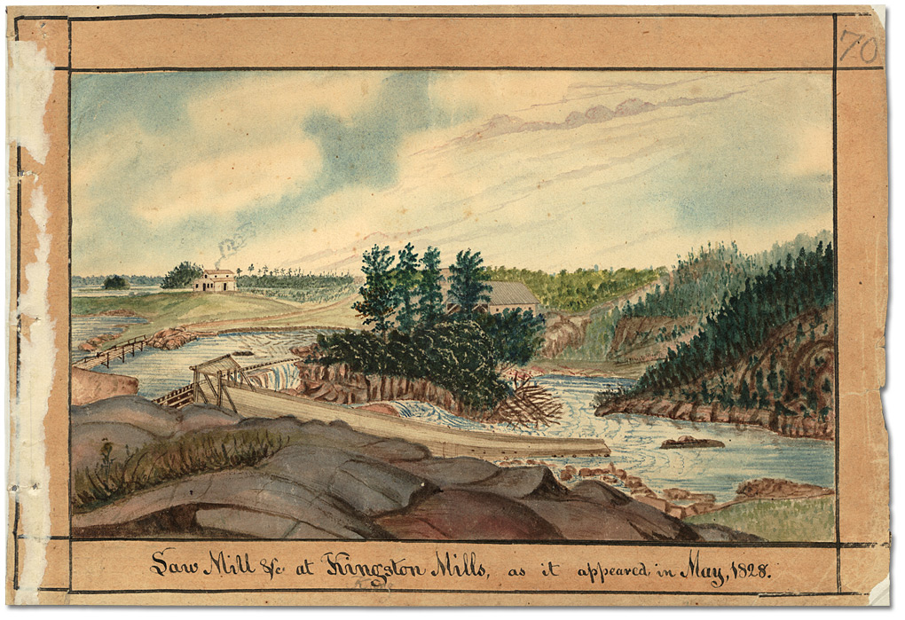 Watercolour: Saw Mill &c. at Kingston Mills, as it appeared in May 1828, 1828