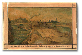 Watercolour: Locks under construction, at the Saw Mill at Kingston Mills, 1830