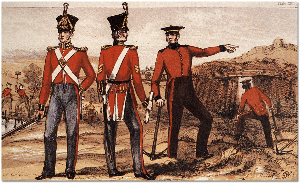 Lithograph: Royal Sappers & Miners, Uniforms and Working Dress, 1825