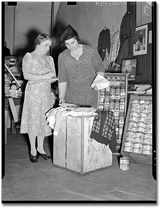 Photo: Ladies War Services League, Mimico (gathering soup, clothing, dolls, etc.), October 23, 1941