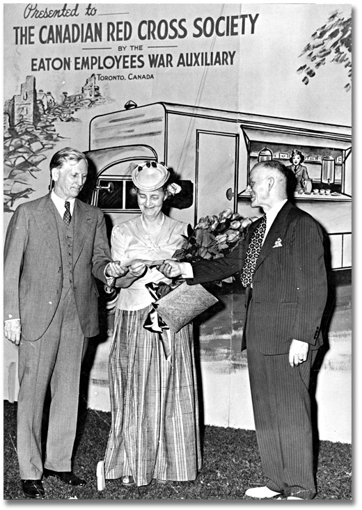 Photo: Lady Eaton presents a cheque for $3,100 to Dr. Fred W. Routley of the Canadian Red Cross