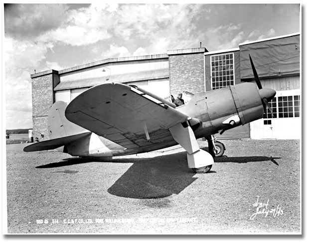 Photo: The first Curtiss SBW-1 aircraft from the Fort William plant, Canadian Car and Foundry Co., July 29, 1943