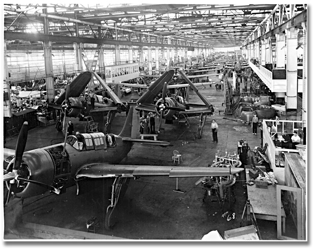 Photo: Airplane assembly line inside the plant, Canadian Car and Foundry Co., [ca. 1940]