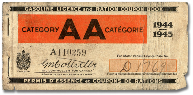 Permis d'essence et coupons de rations - Catégorie AA, 1944-45