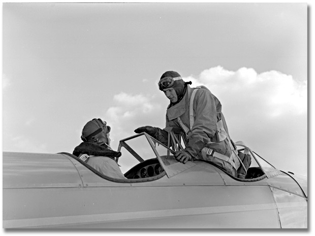 Photo: Airmen in cockpit, Little Norway, November 1940