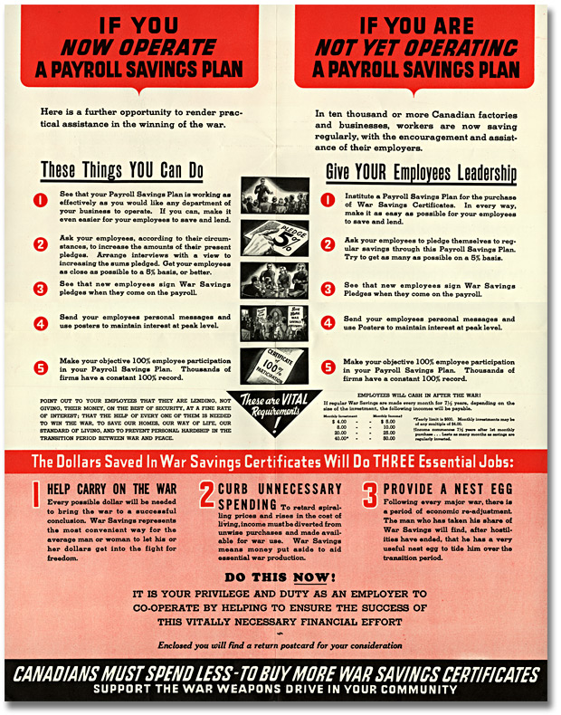 Brochure de promotion des certificats d'épargne de guerre, verso