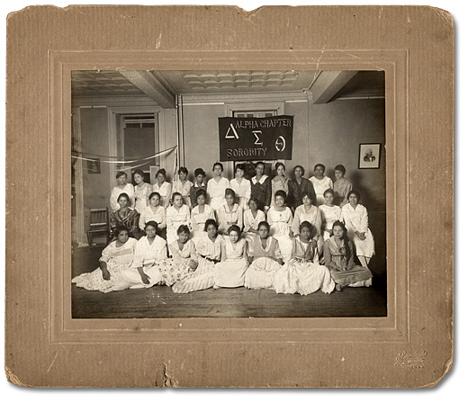 Photo: May Edwards Hill (Standing fourth from left) with her sorority at Harvard University in Washington D.C, 1916