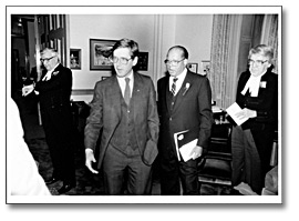 Photo: Daniel G. Hill with Bob Rae at Ombudsman swearing-in ceremony, March 21, 1984