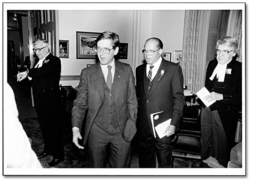 Photo: Daniel G. Hill with Bob Rae at Ombudsman swearing-in ceremony, March 21, 1984