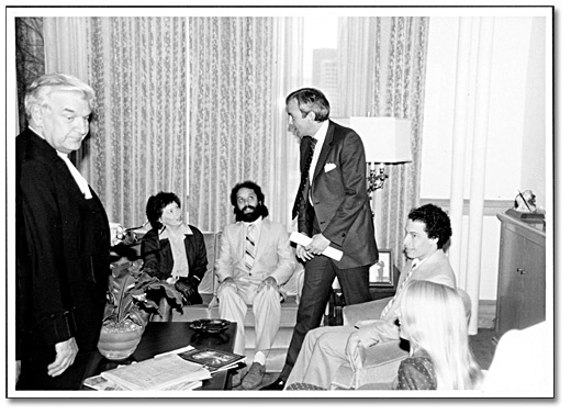 Photo: David Peterson with Hill family at Ombudsman swearing-in ceremony, March 21, 1984