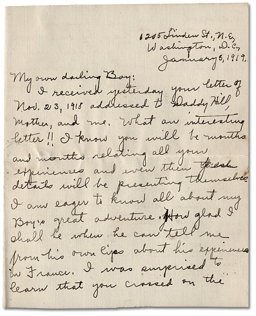 Letter from May Edwards Hill to Daniel G. Hill II, January 5, 1919, Page 1