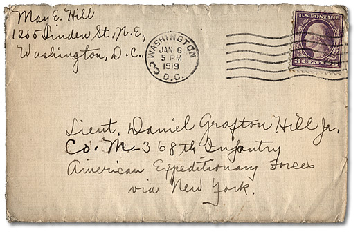 Envelope containing May Edward Hill’s letter to Daniel Hill Jr., January 5, 1919