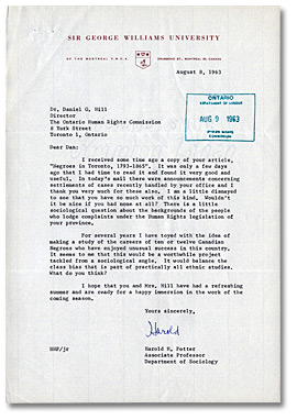 Lettre de Harold H. Potter à Daniel G. Hill, 8 août, 1963