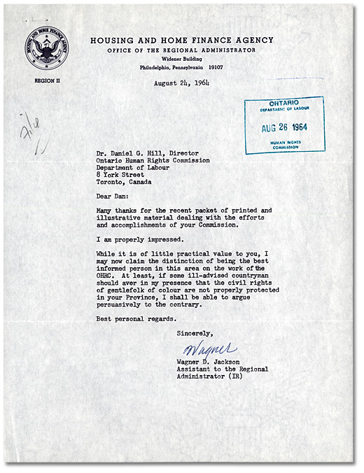 Letter from Wagner D. Jackson to Daniel G. Hill, August 24, 1964
