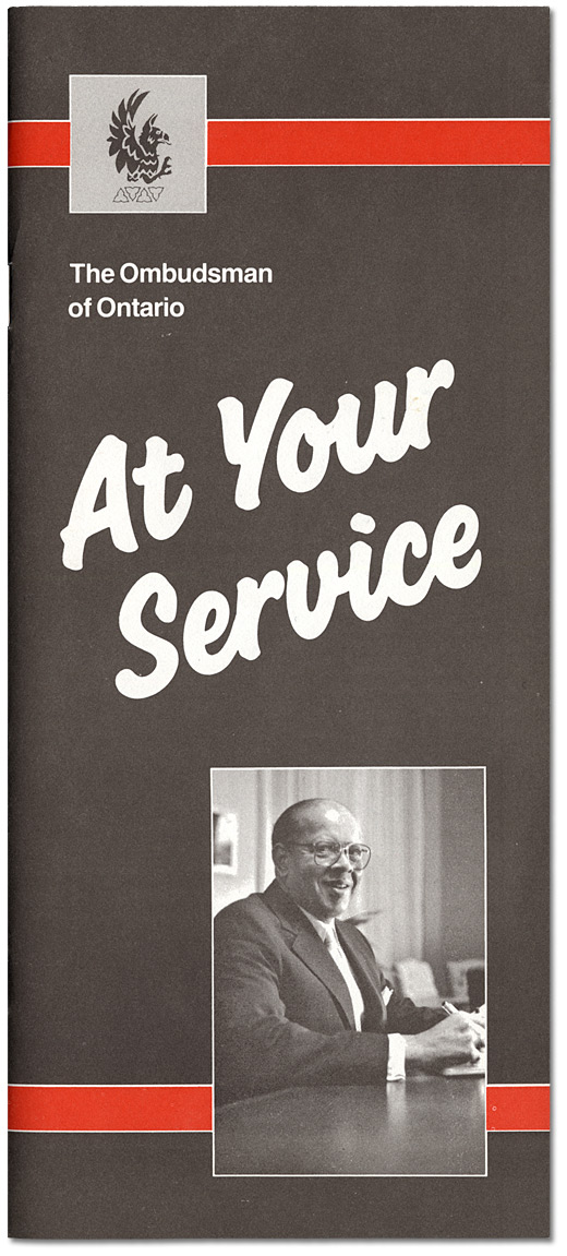 Cover: The Ombudsman of Ontario brochure, "At Your Service", [ca. 1984-1988]