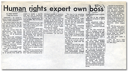 Clipping from the Ottawa Citizen, Human rights expert own boss, February 1974