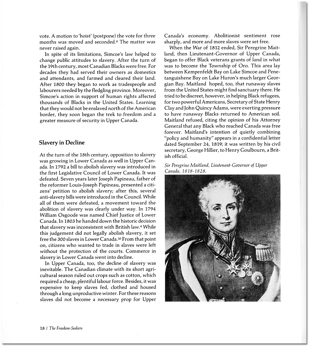 "The Freedom-Seekers: Blacks In Early Canada", de Daniel G. Hill, 1981, Page 18