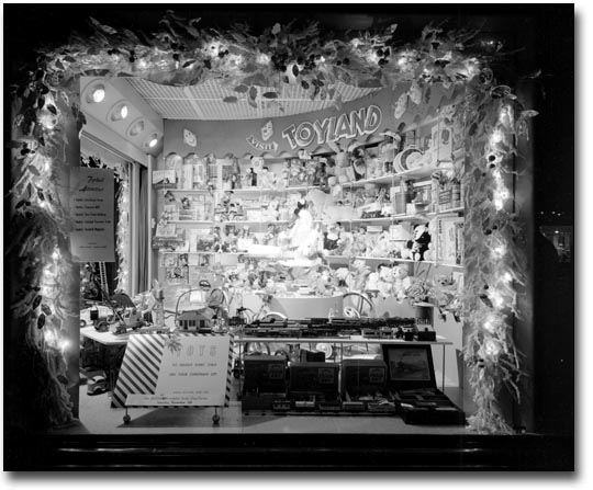 Photo: Santa's Toyland window display, 1954