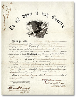 Certificat de démobilisation d’Alonzo Wolverton, 1865