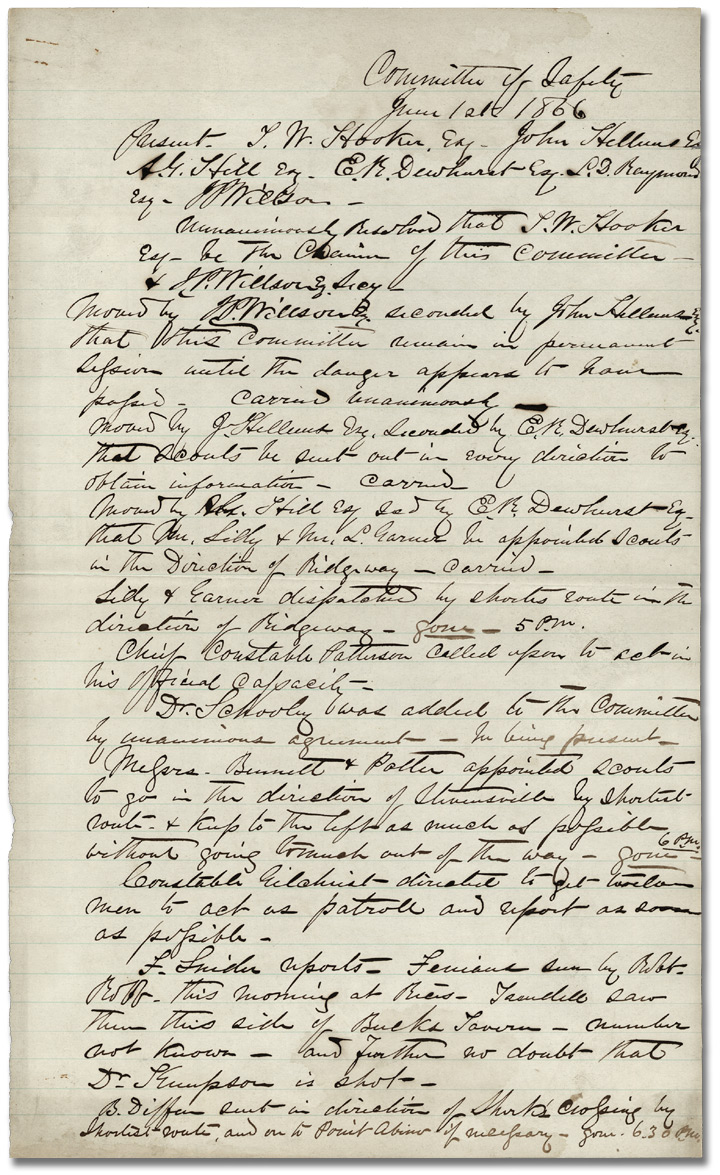 Procès-verbal du comité de sécurité, 1866, Page 1