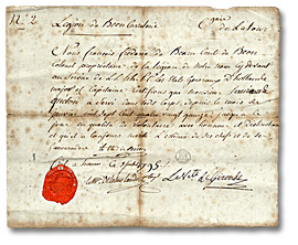 Certificat de service dans l'armée royaliste française, Laurent Quetton St. George, 1798