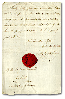 Certificate of good character for Laurent Quetton St. George, 1815 (seal)