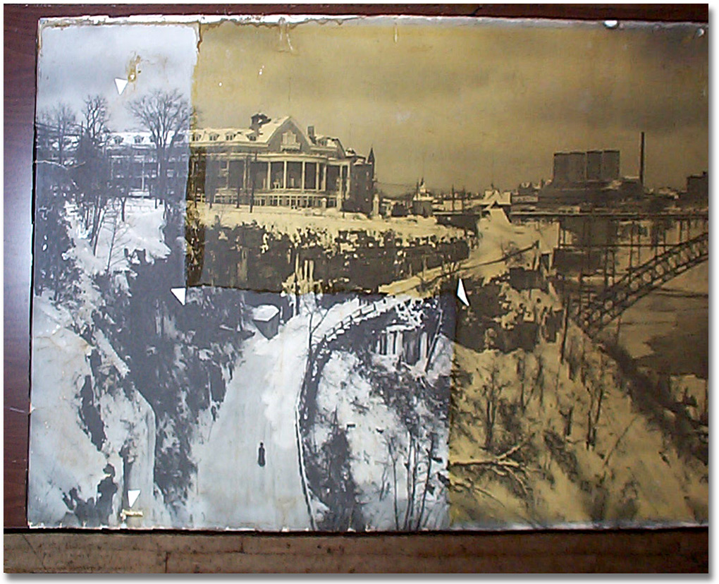 Photographie : Partie du panorama hivernal dont on a enlevé le vernis.