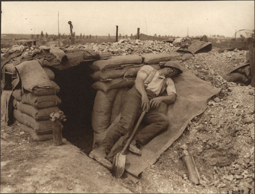 Photo: Canadian miner resting after a heavy night's work, [ca. 1918]
