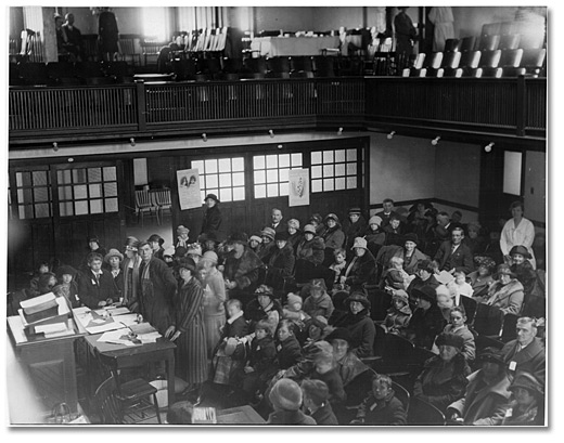 Photo: General waiting room for clinic and registration desks during Lambton County Health Week, 1925