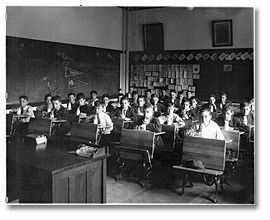 Photo: Class of boys drinking milk, Toronto milk campaign, 1921