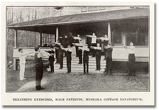 Photo: Breathing Exercises, Male Patients, Muskoka Cottage Sanatorium