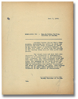 Memorandum on Silicosis, 1926